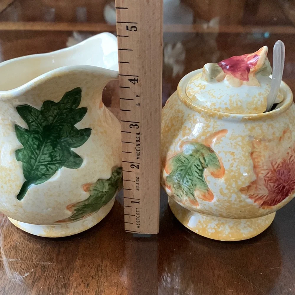 Oxford Elite Maple Leaf Creamer Pitcher & Sugar Bowl Fall Autumn Thanksgiving